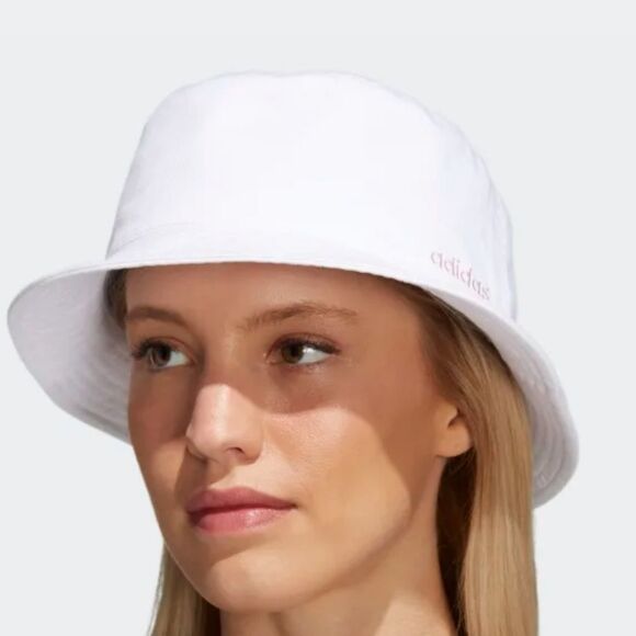 Adidas Fit Core Essentials Bucket Hat Cap White/Clear Pink OSFA Women's - Picture 1 of 13